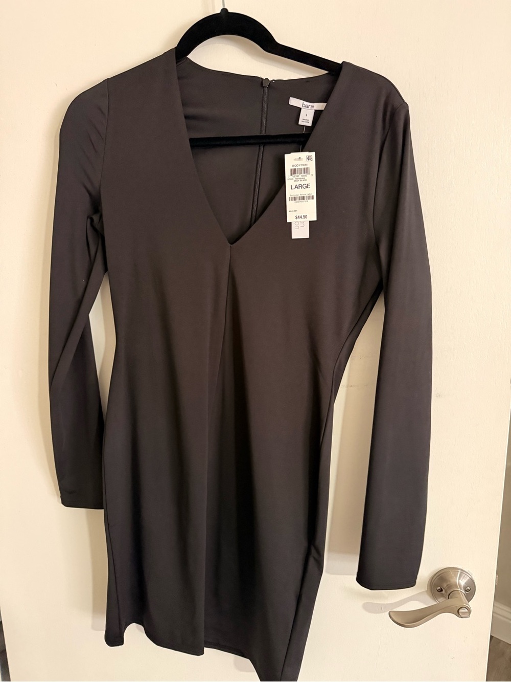 Bar III Black Long-Sleeve V-Neck Dress